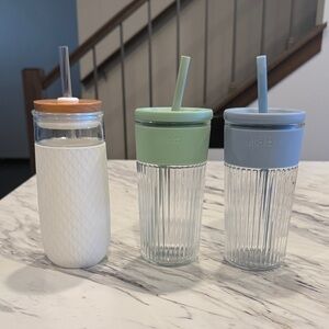 Ello Reusable Glass Tumbler with Straw - Blue, Green, White